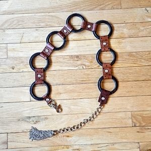 Calvin Klein Leather (circles) and chain belt